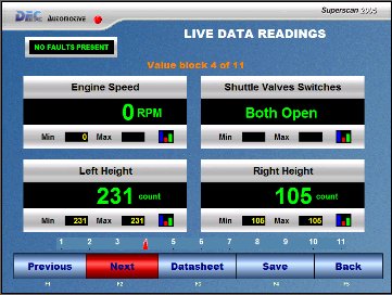 Landrover live data viewed on the dec superscan