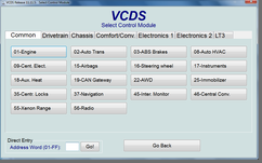 VCDS screenshot showing selection buttons