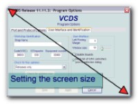 image showing double headed arrow diagonally across VCDS screen with text that says setting the screen size