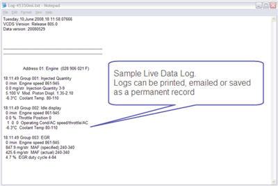 Image showing VCDS live data snapshot text file