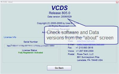 Showing software and data version numbers