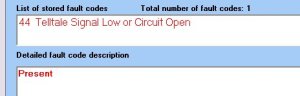 Vaux-com airbag fault code from Vectra b showing fault in warning light circuit
